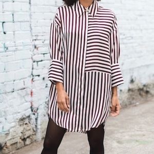 ZARA MORROCAN RED SILKY SHINY SHIRT DRESS BUTTON UP